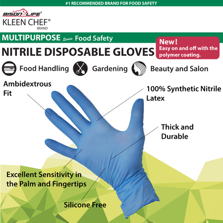 Kleen Chef Nitrile Disposable Gloves, Synthetic Nitrile Latex, Powder-Free, L, 100 PK, Blue KC-MS-L-DNG-1BL